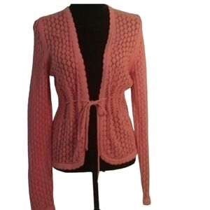 Hillard & Hanson SZ‎ M peach/coral knit sweater tie front